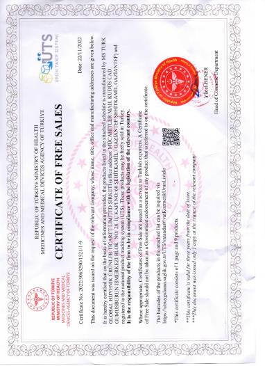 FREE SALES CERTIFICATE